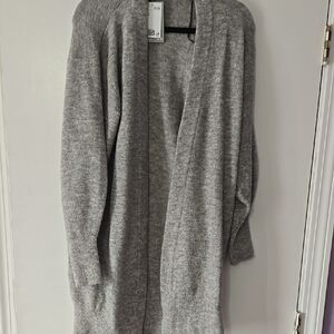 Gray Long Open Front Cardigan Sweater